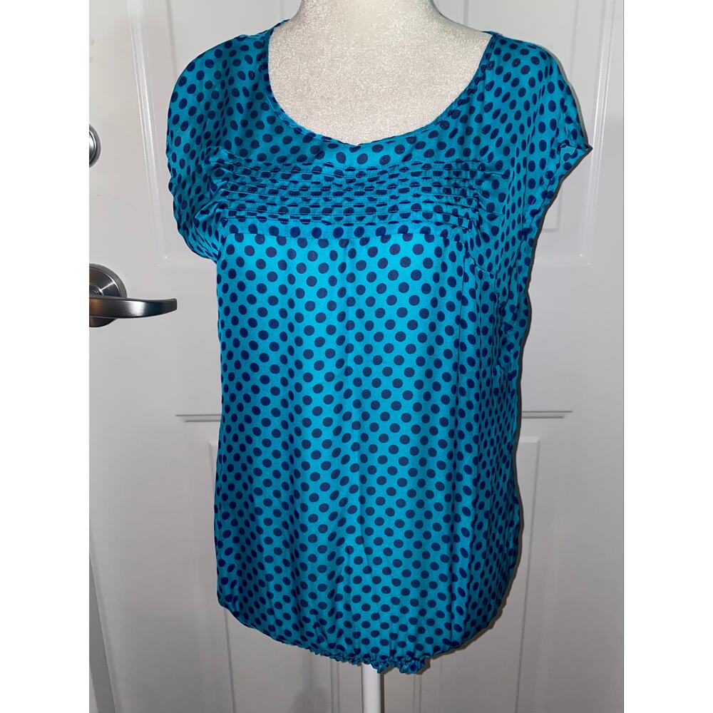 The Limited Blue Polka Dot Blouse Top Short Sleeve Sz S Small